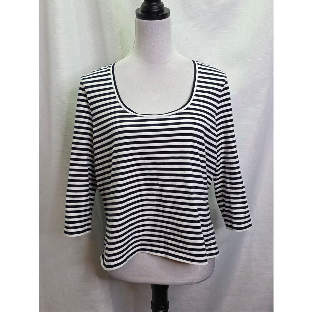 Boden White and Navy Blue Striped Scoop Neck Top Size 12